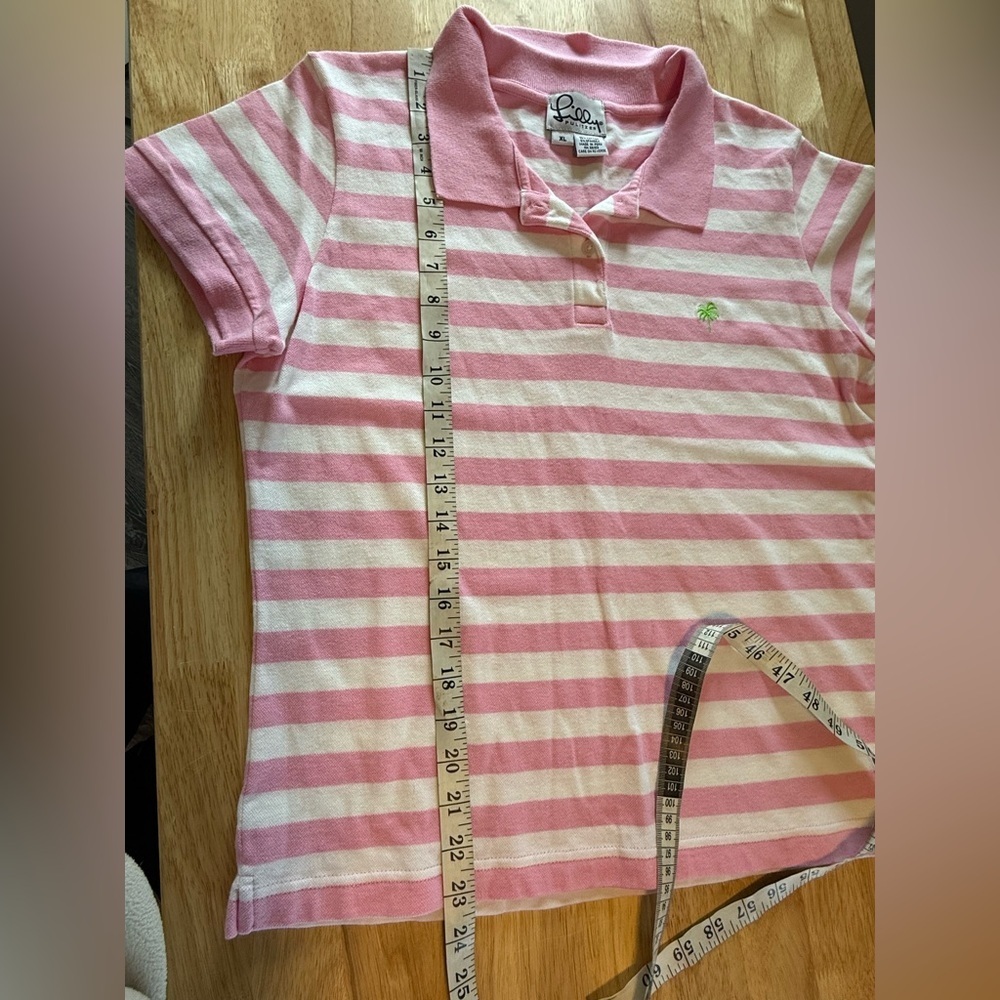 Lilly Pulitzer Pink and White Striped womens Polo size large - Picture 6 of 7